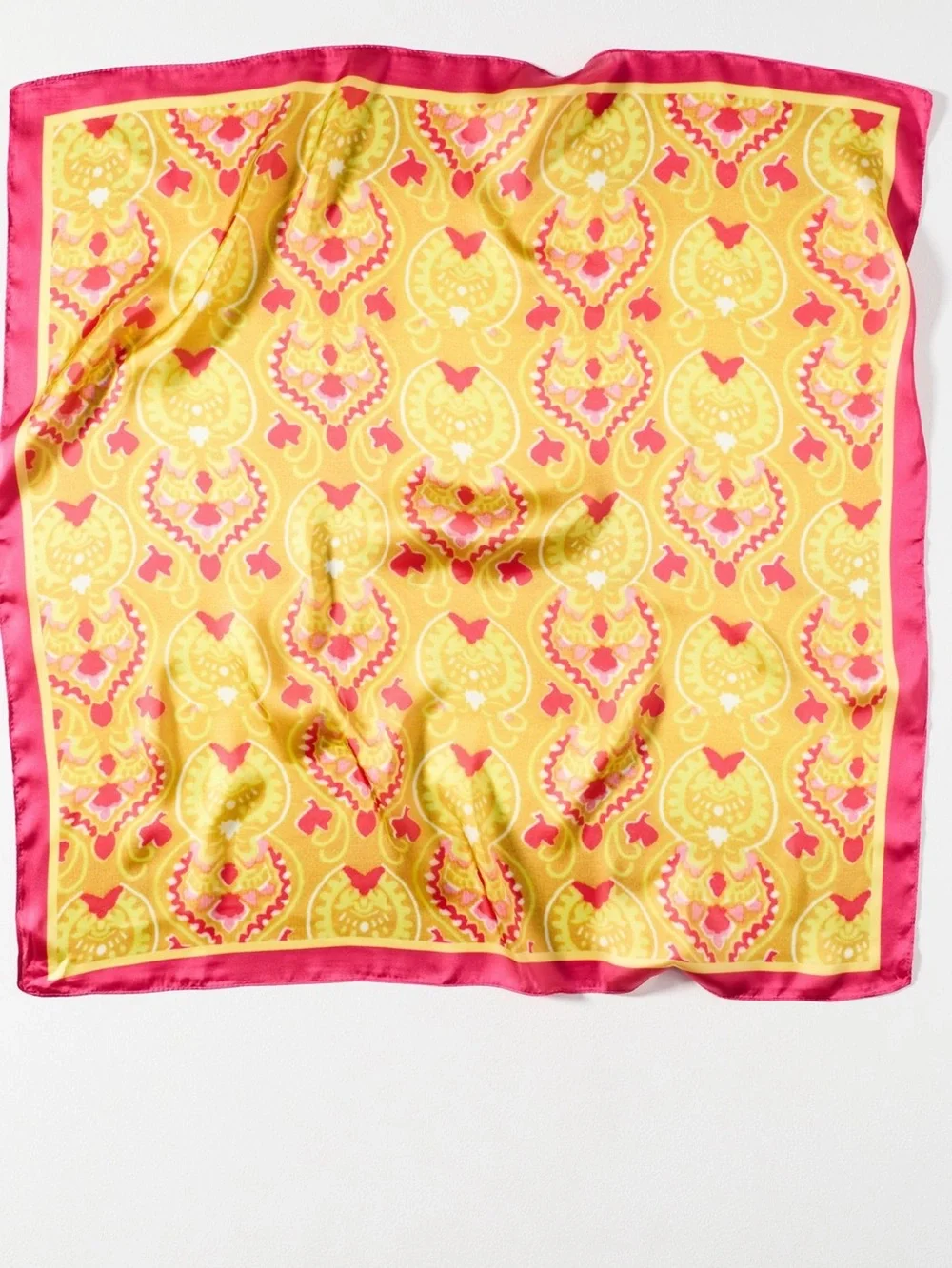 Anthropologie Silky Scarves Bag Head Hair Scarf New Set of 2 Yellow Pink Floral